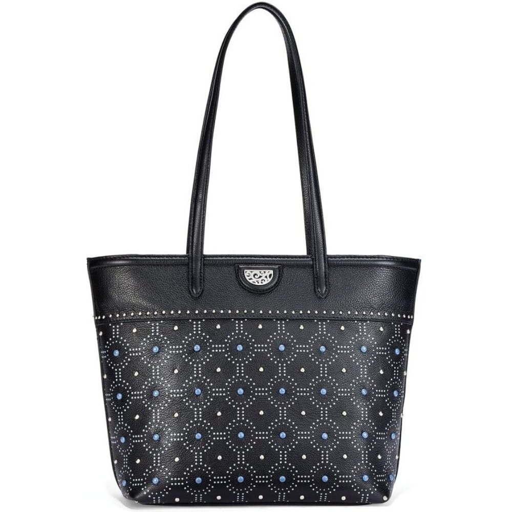Brighton Pretty Tough Belinda Beaded Studded Black Leather Tote MSRP $495 NWT
